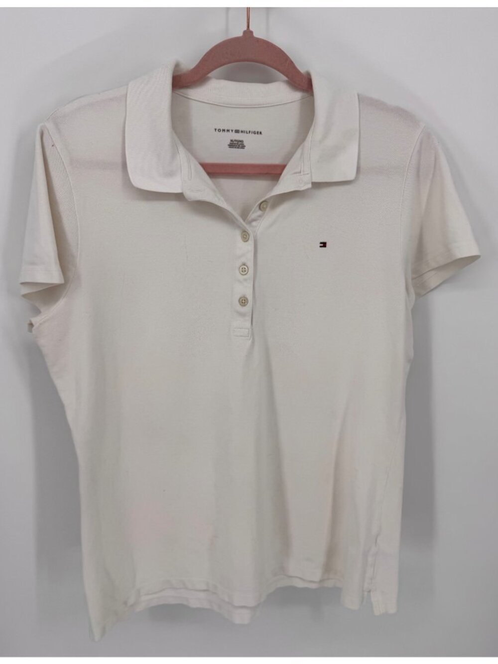 Tommy Hilfiger Womens White Polo Short Sleeve Shirt With Embroidered Logo XL